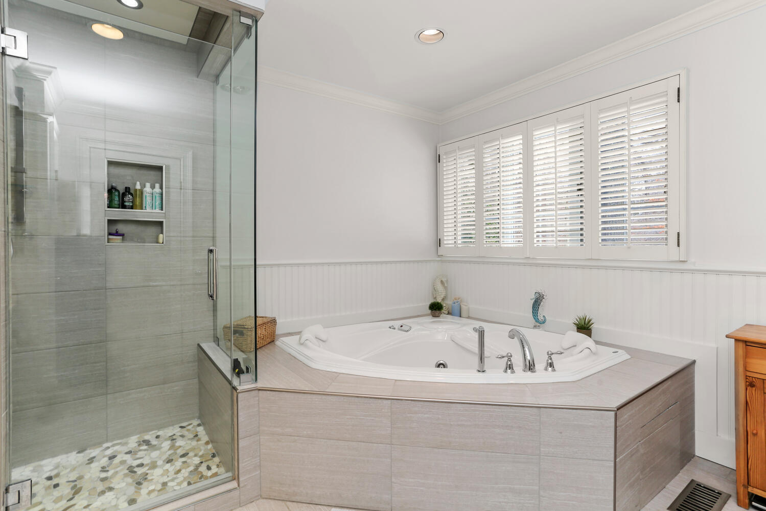 215 Marvin Ridge Road New Canaan, CT 06840 - Photo 20 of 31 a bathroom with a bathtub and shower