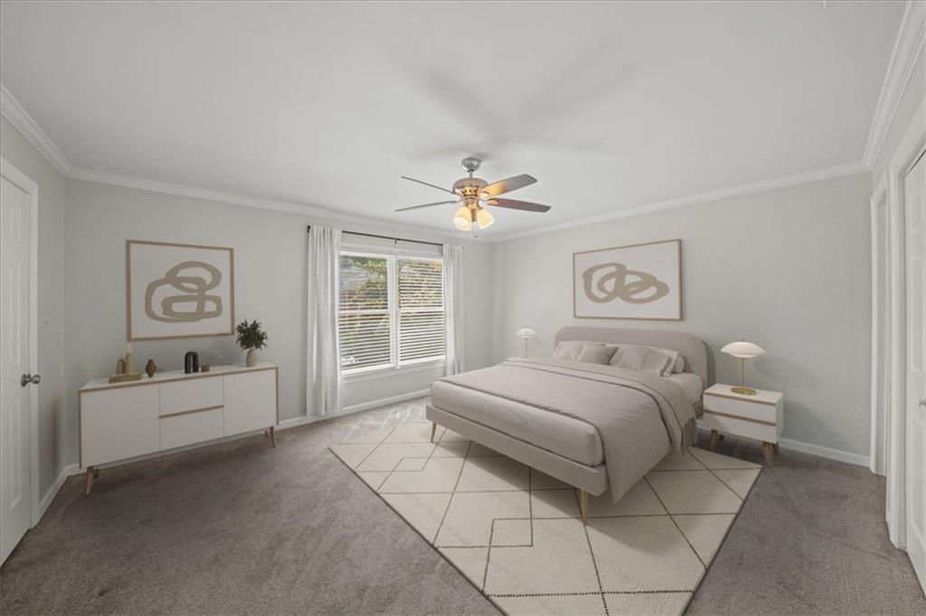 50 Mt Vernon Circle Atlanta, GA 30338 - Photo 19 of 28 a spacious bedroom with a bed and a chandelier