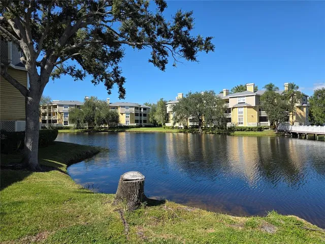 a view of a lake with houses