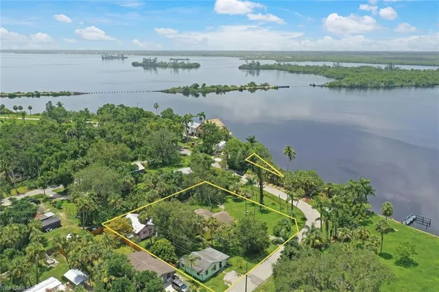 a view of a lake with a city