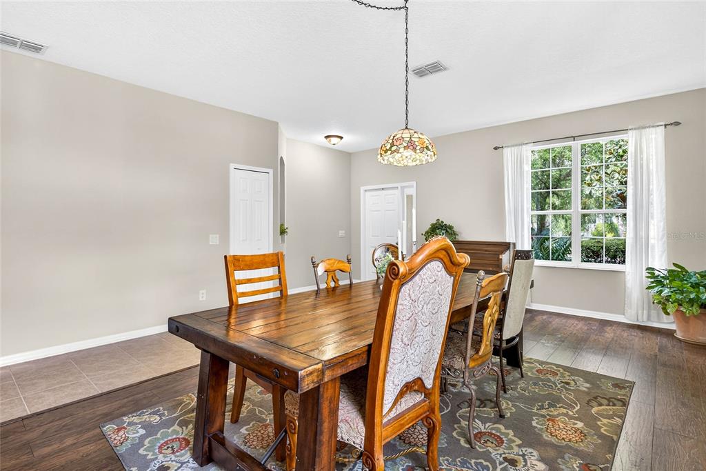 10859 Breaking Rocks Drive Tampa, FL 33647 - Photo 6 of 57 a view of a dining room and livingroom with furniture wooden floor a rug a painting and a chandelier