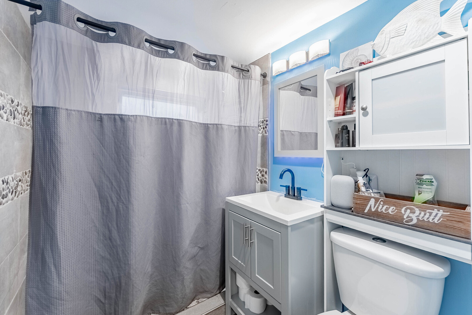 3605 West 56th Place Chicago, IL 60629 - Photo 7 of 23 a bathroom with a sink a toilet and shower curtain