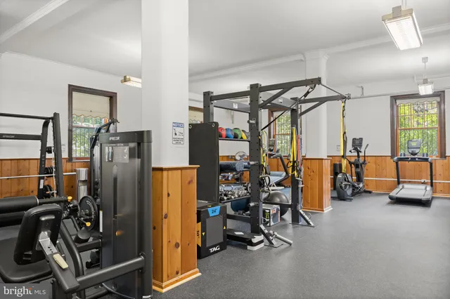 a view of a room with gym equipment