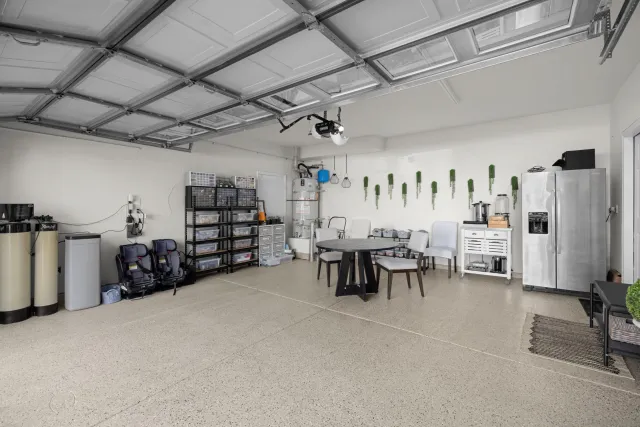 a view of a garage with chairs