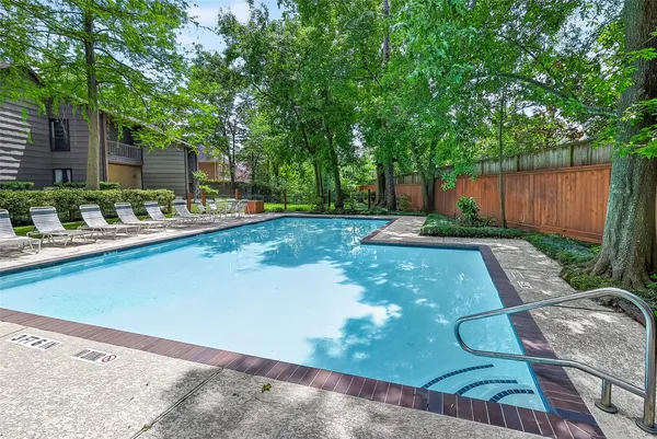 a view of a backyard with lawn chairs plants and large tree
