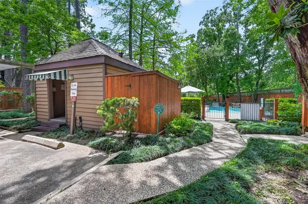 a view of a back yard with plants and a large tree