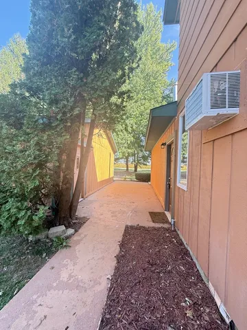 a view of a back yard with a house