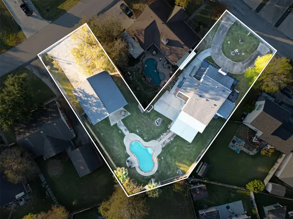 an aerial view of a kitchen