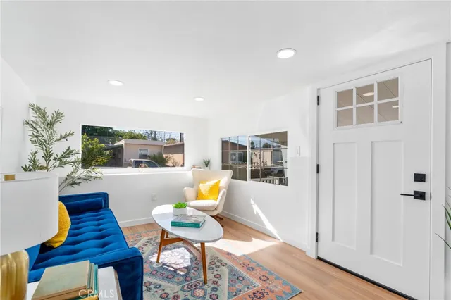 a hallway with toys and flowers