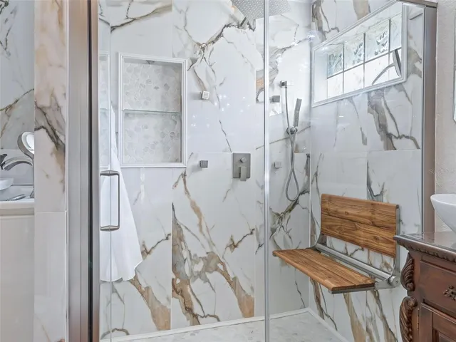 a view of a garden with houses