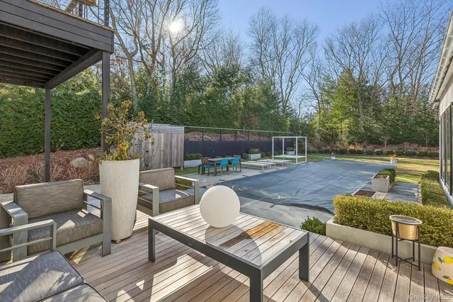 a view of a balcony with mountain view