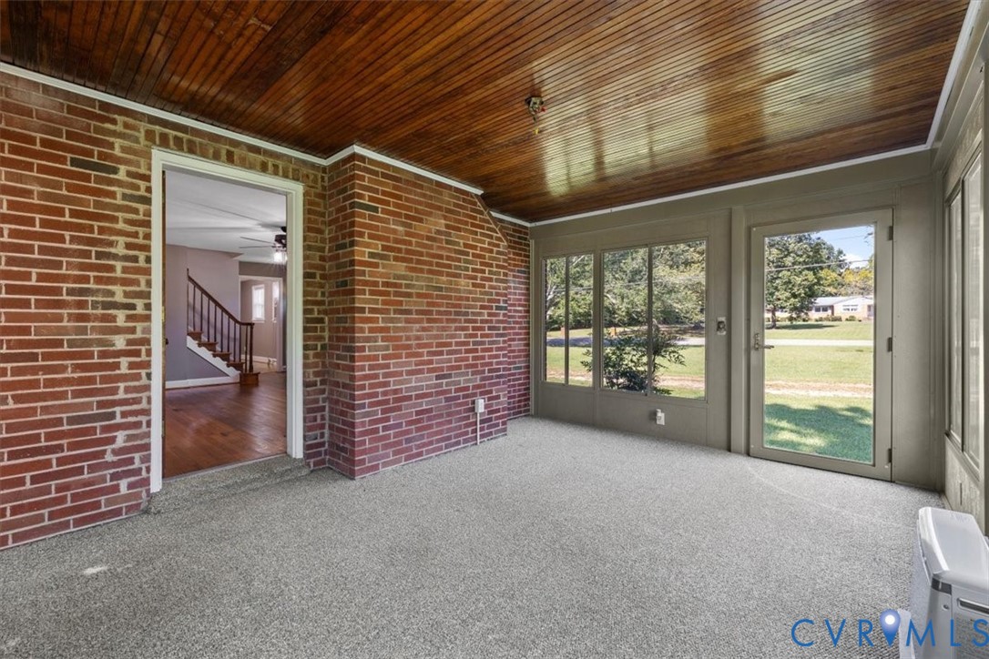 3577 Old Buckingham Road Powhatan, VA 23139 - Photo 19 of 36 Enclosed sunroom with wood-finish ceiling, brick w