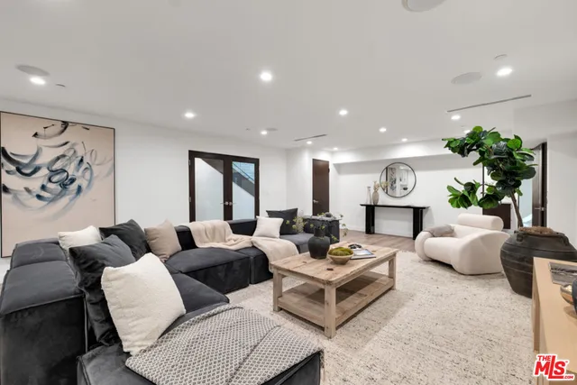 a view of balcony with wooden floor