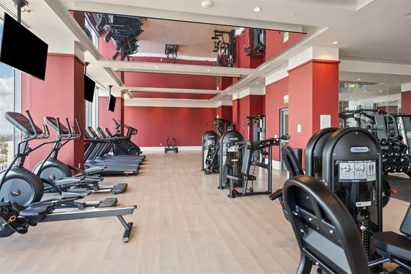 a view of a room with gym equipment