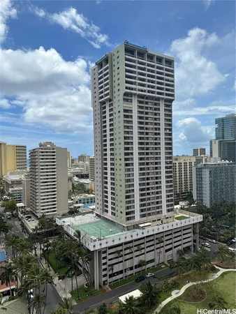 a view of a city with tall buildings