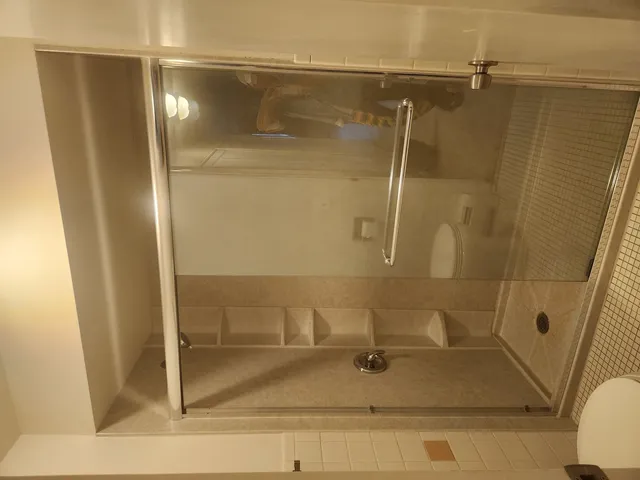 a bathroom with a shower