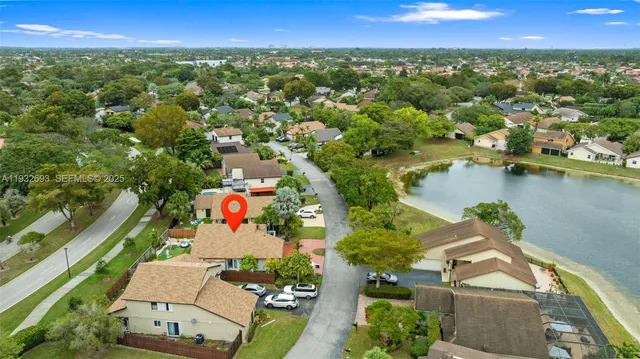 an aerial view of a backyard