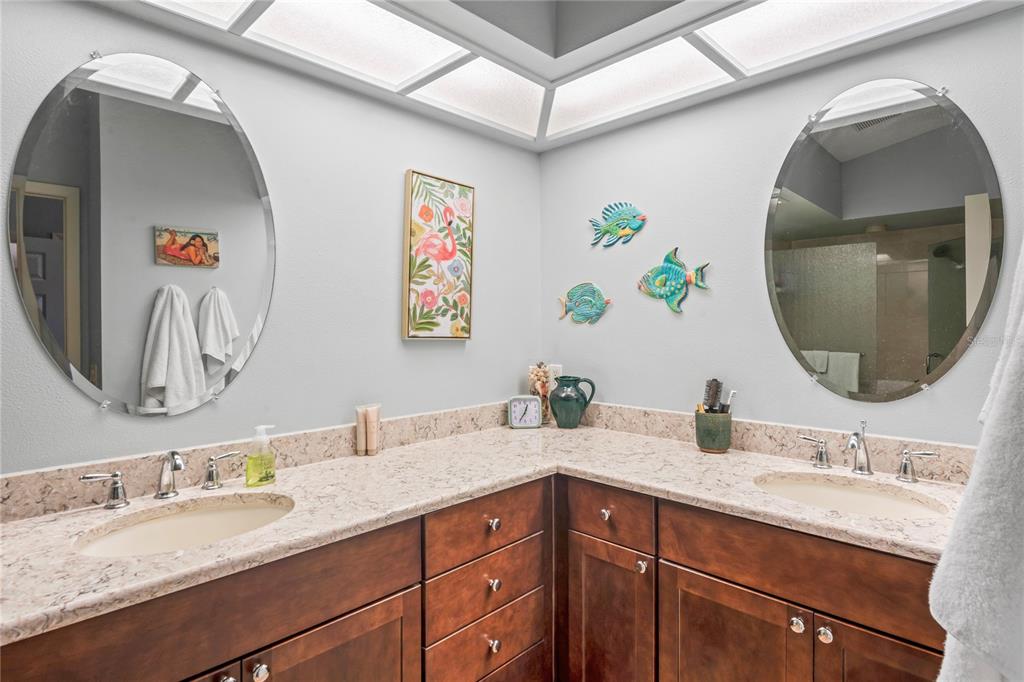 4740 Carrington Court New Port Richey, FL 34655 - Photo 33 of 66 a bathroom with a granite countertop sink a vanity and a mirror