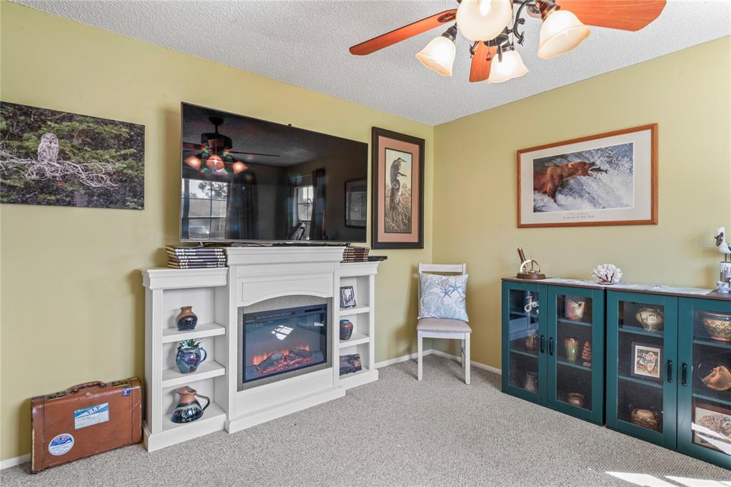 4740 Carrington Court New Port Richey, FL 34655 - Photo 38 of 66 a living room with furniture a flat screen tv and a fireplace