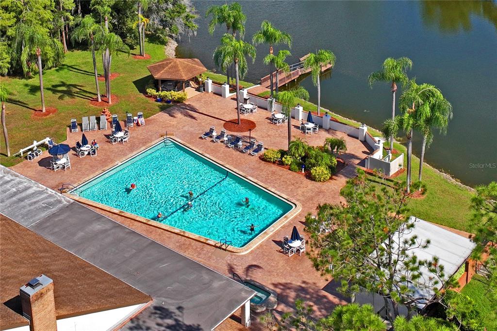 4740 Carrington Court New Port Richey, FL 34655 - Photo 60 of 66 an aerial view of a pool patio fire pit and outdoor kitchen