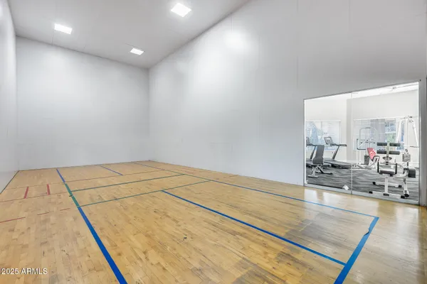 a view of a room with gym equipment