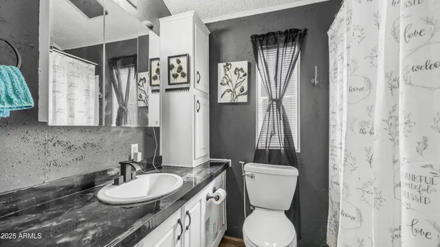 a bathroom with a toilet sink and mirror