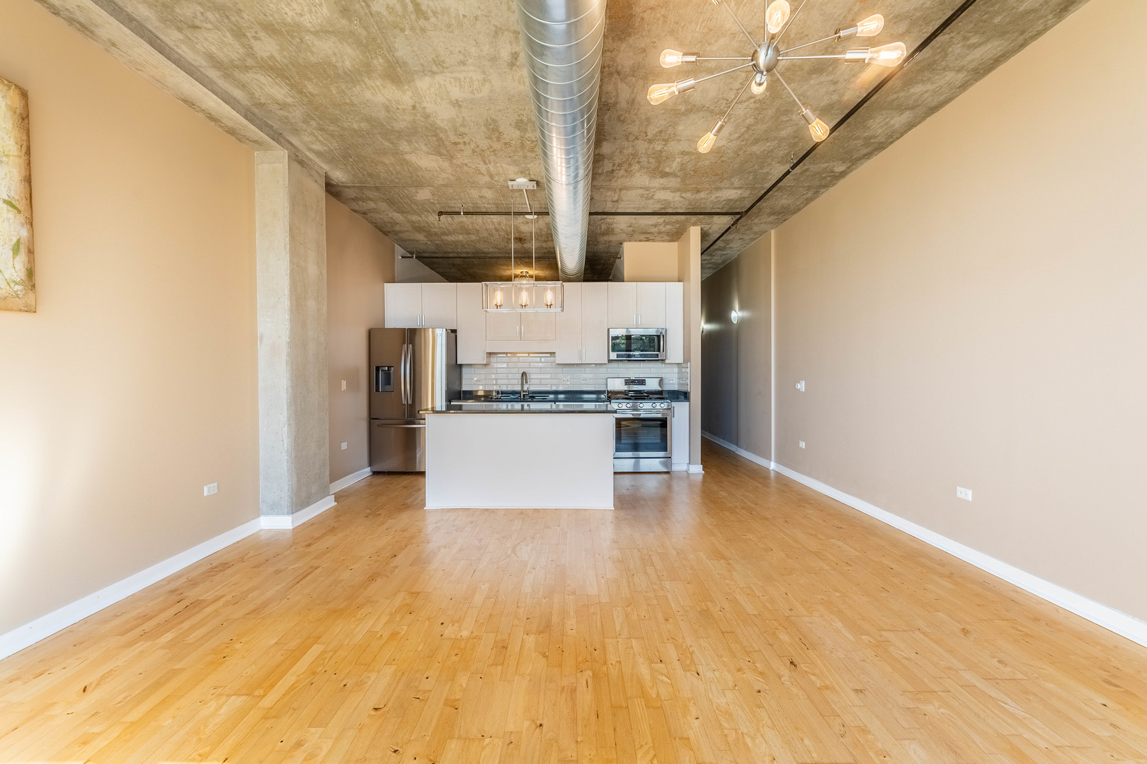 50 East 16th Street, Unit 411 Chicago, IL 60616 - Photo 5 of 22 a kitchen with stainless steel appliances a refrigerator and wooden floor