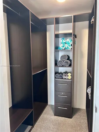 a view of walk in closet with empty racks