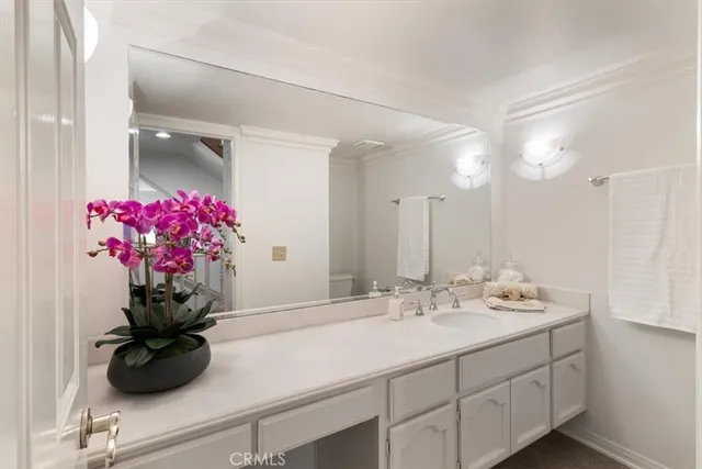a bathroom with a sink a vanity and a mirror