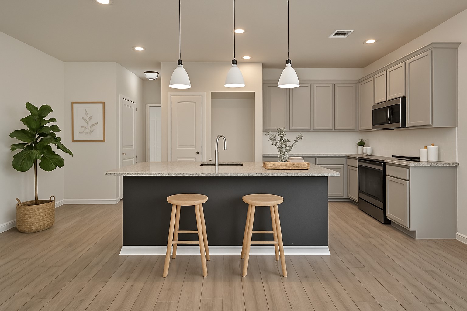 1926 Viva Road Bryan, TX 77807 - Photo 12 of 39 a kitchen with stainless steel appliances granite countertop wooden floor sink stove dining table and chairs
