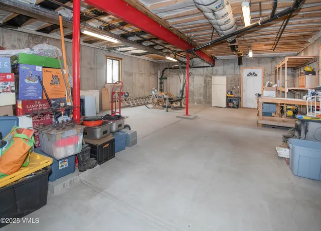 a view of a storage room with shelves