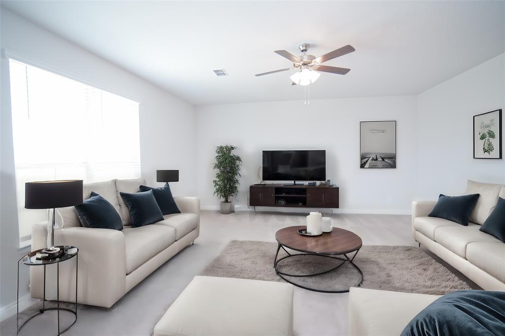 1021 Gillespie Drive Fort Worth, TX 76247 - Photo 24 of 38 a living room with furniture and a flat screen tv