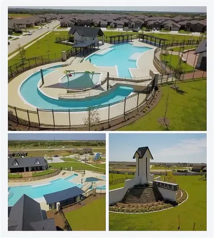 a view of a swimming pool with outdoor seating