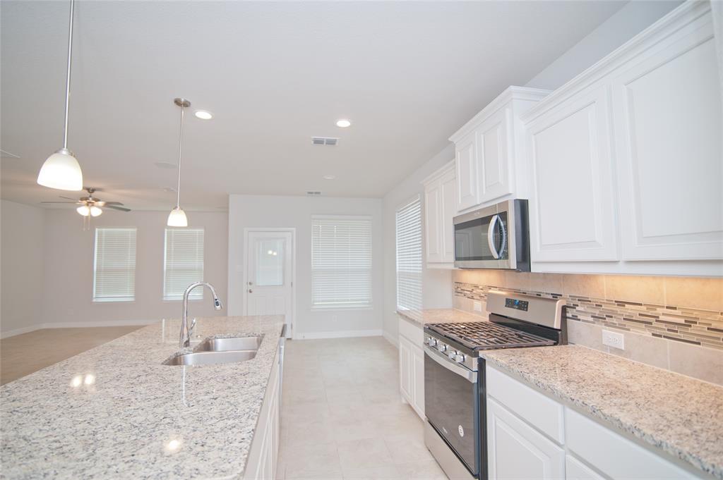 1021 Gillespie Drive Fort Worth, TX 76247 - Photo 10 of 38 a kitchen with granite countertop a stove and a sink