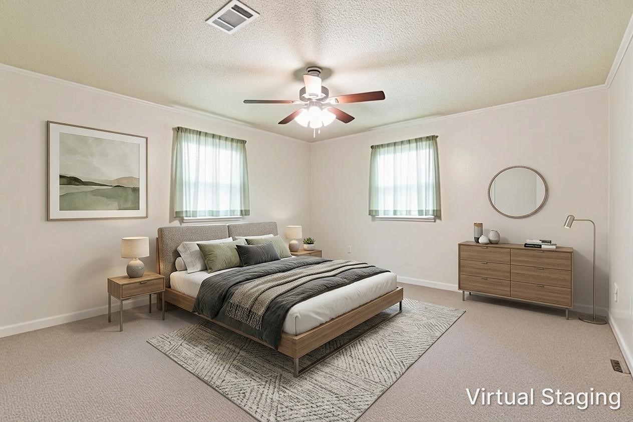 209 Red Oak Street Livingston, TX 77351 - Photo 14 of 34 AI Generated Virtual Staging of Primary Bedroom