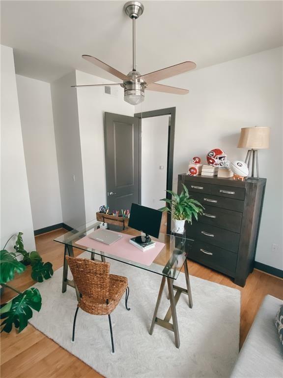 747 Ralph McGill Boulevard Northeast, Unit 217 Atlanta, GA 30312 - Photo 12 of 28 a workspace with furniture and wooden floor