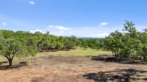 a view of a field with trees in the background