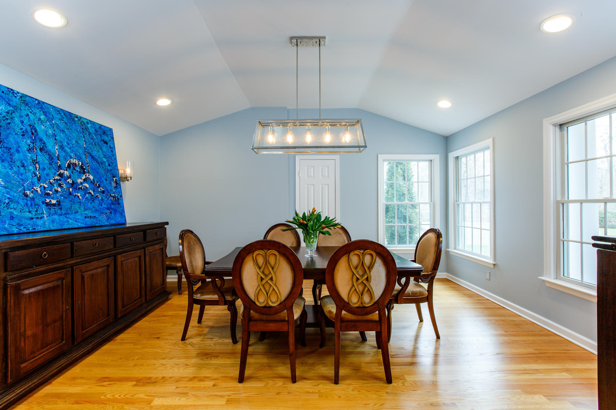 54 Rocky Brook Road New Canaan, CT 06840 - Photo 8 of 25 a view of a dining room with furniture window and wooden floor