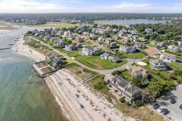 an aerial view of a house with a outdoor space