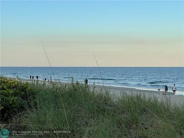a view of a river and garden in the background