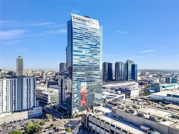 a city view with tall buildings