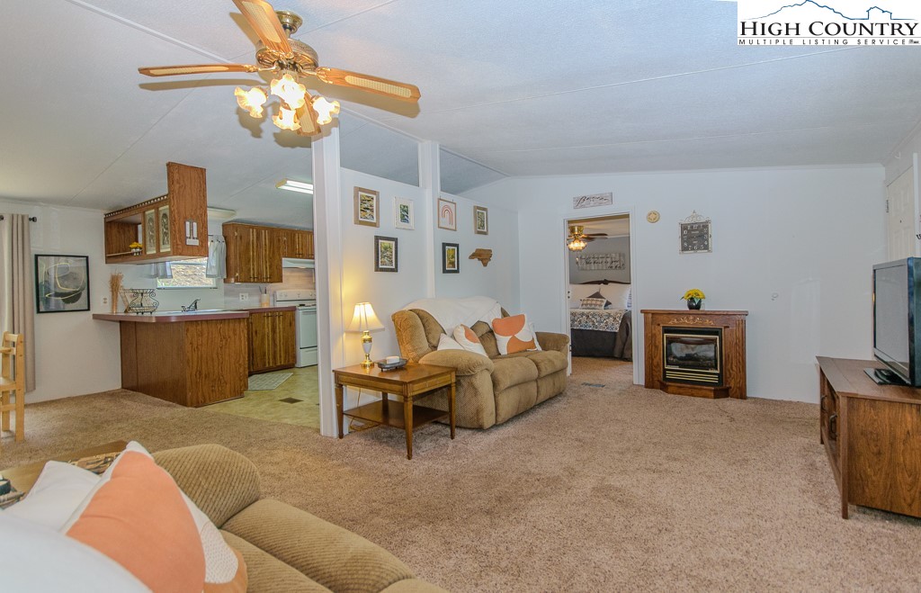 295 Roy E Brown Road Vilas, NC 28692 - Photo 17 of 43 a living room with furniture a fireplace and a flat screen tv