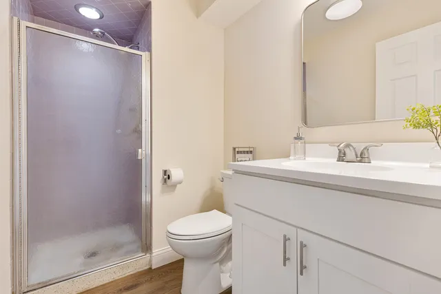 a bathroom with a sink a mirror and a toilet