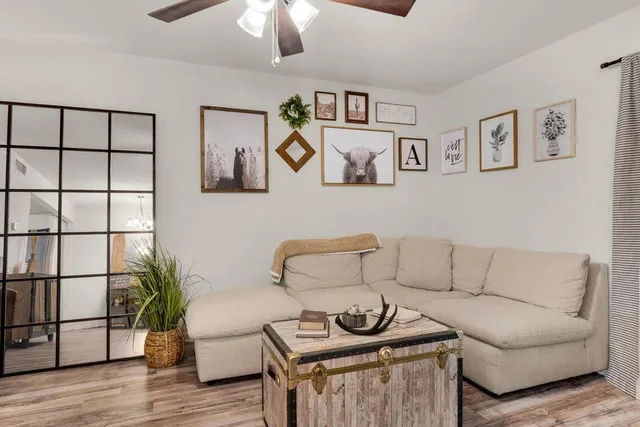 a living room with furniture