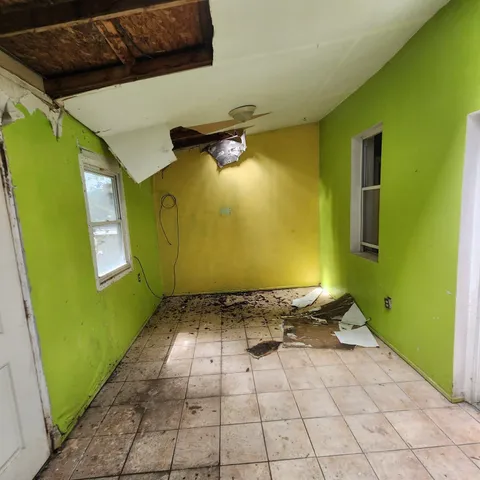 a view of a room with painted walls