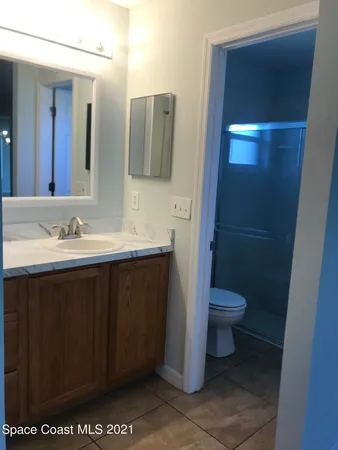 a bathroom with a sink a toilet and mirror