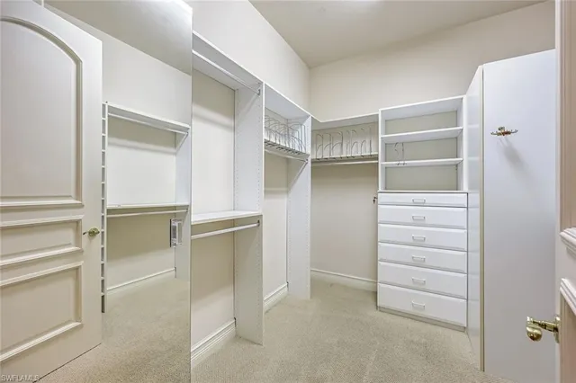 a view of walk in closet with empty racks