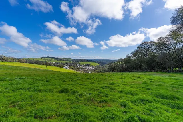 a view of a big yard with lots of green space