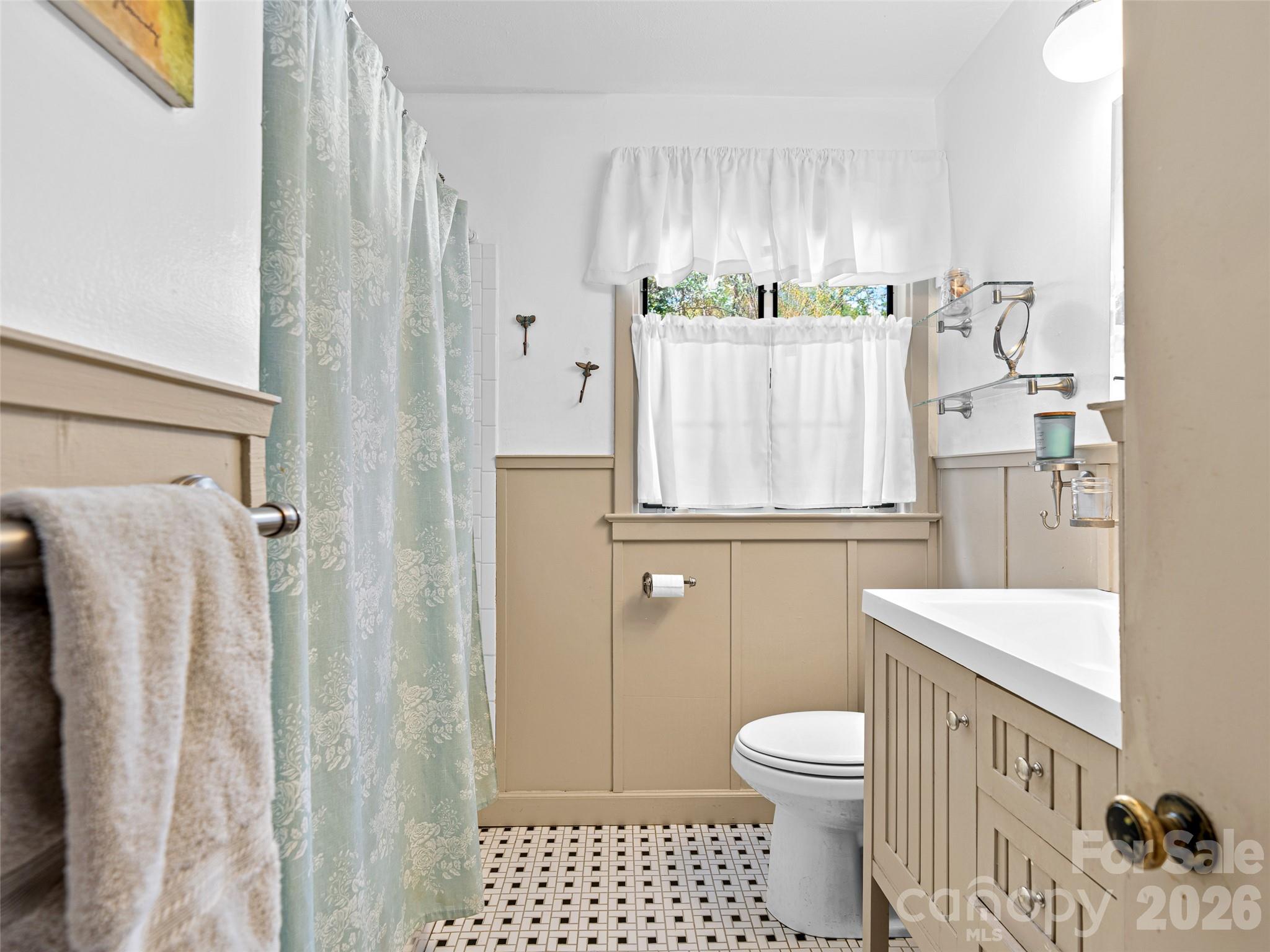 686 New Haw Creek Road Asheville, NC 28805 - Photo 23 of 47 a bathroom with a toilet a sink and a shower