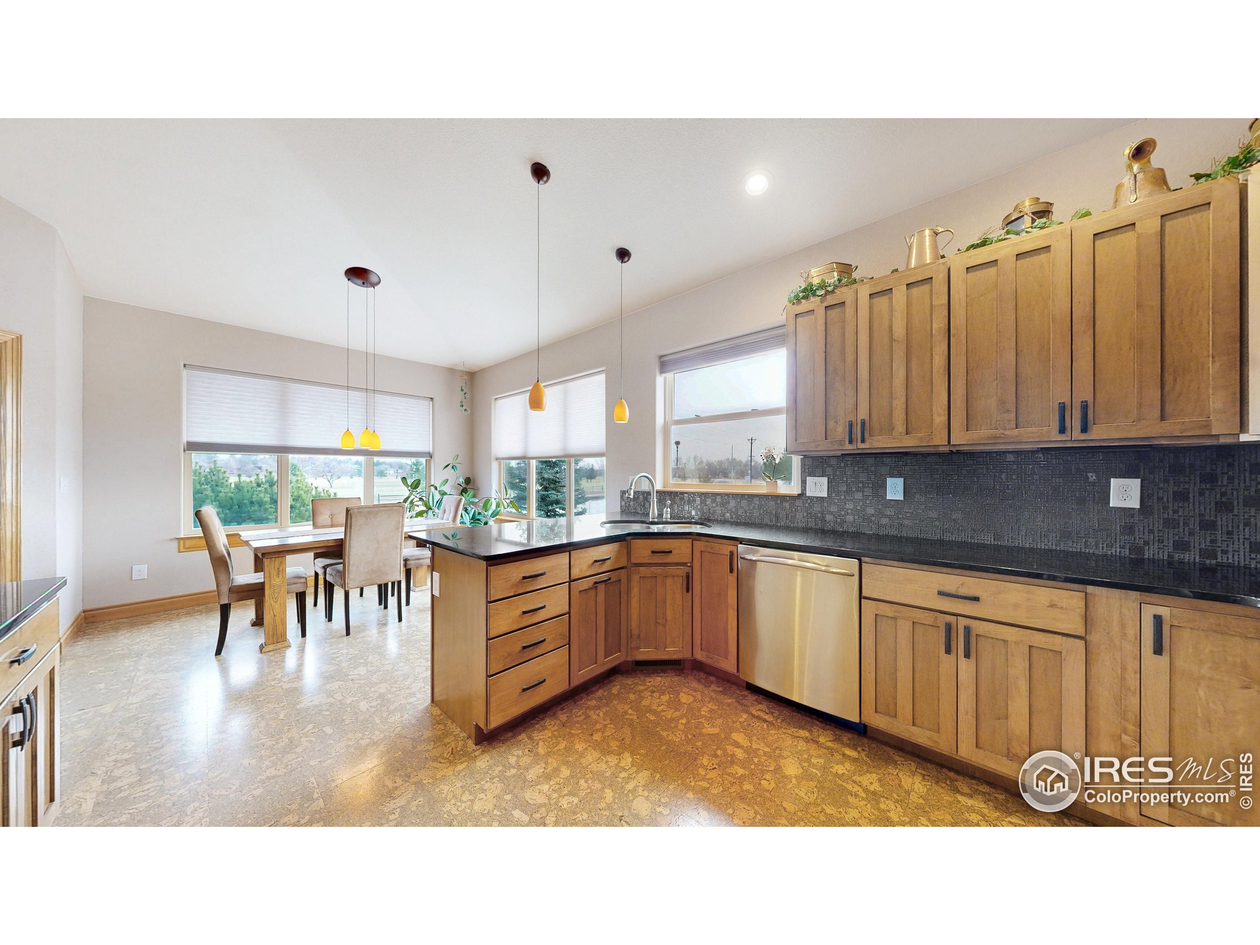 3602 Doral Place Longmont, CO 80503 - Photo 11 of 40 a kitchen with stainless steel appliances granite countertop a refrigerator a sink dishwasher a stove with dining table and chairs